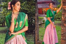 Pooja Hegde Is Festive Ready In Peacock Green And Pink Half-Silk Saree, See Pics