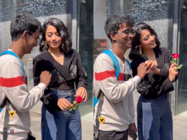 Rashmika Mandanna gets spotted with a fan in town.