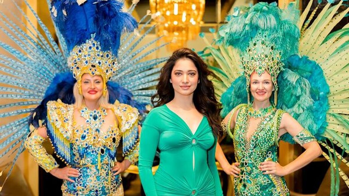 Tamannaah Bhatia Sizzles In Vibrant Green Chain-Detail Ruched Dress; See Pictures