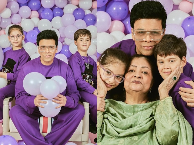 Karan Johar shared lovely family pictures with kids Yash, Roohi and mother Hiroo Johar. 