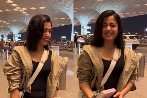 Rashmika at the airport. (Image: Viral Bhayani)
