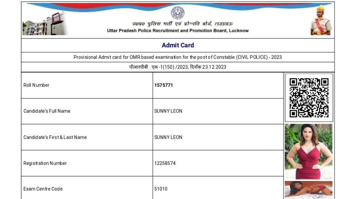'Sunny Leone' On Uttar Pradesh Police Constable Exam Admit Card Puts Cyber Cell to the Test - Vimarsana News
