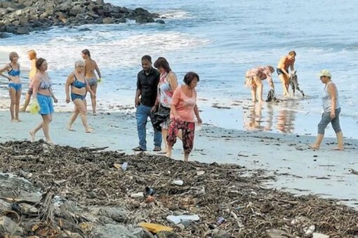 Viral Video Shows Russian Tourists Cleaning Fort Kochi Beach, Kerala Tourism Demands Probe (Photo Credits: News18)