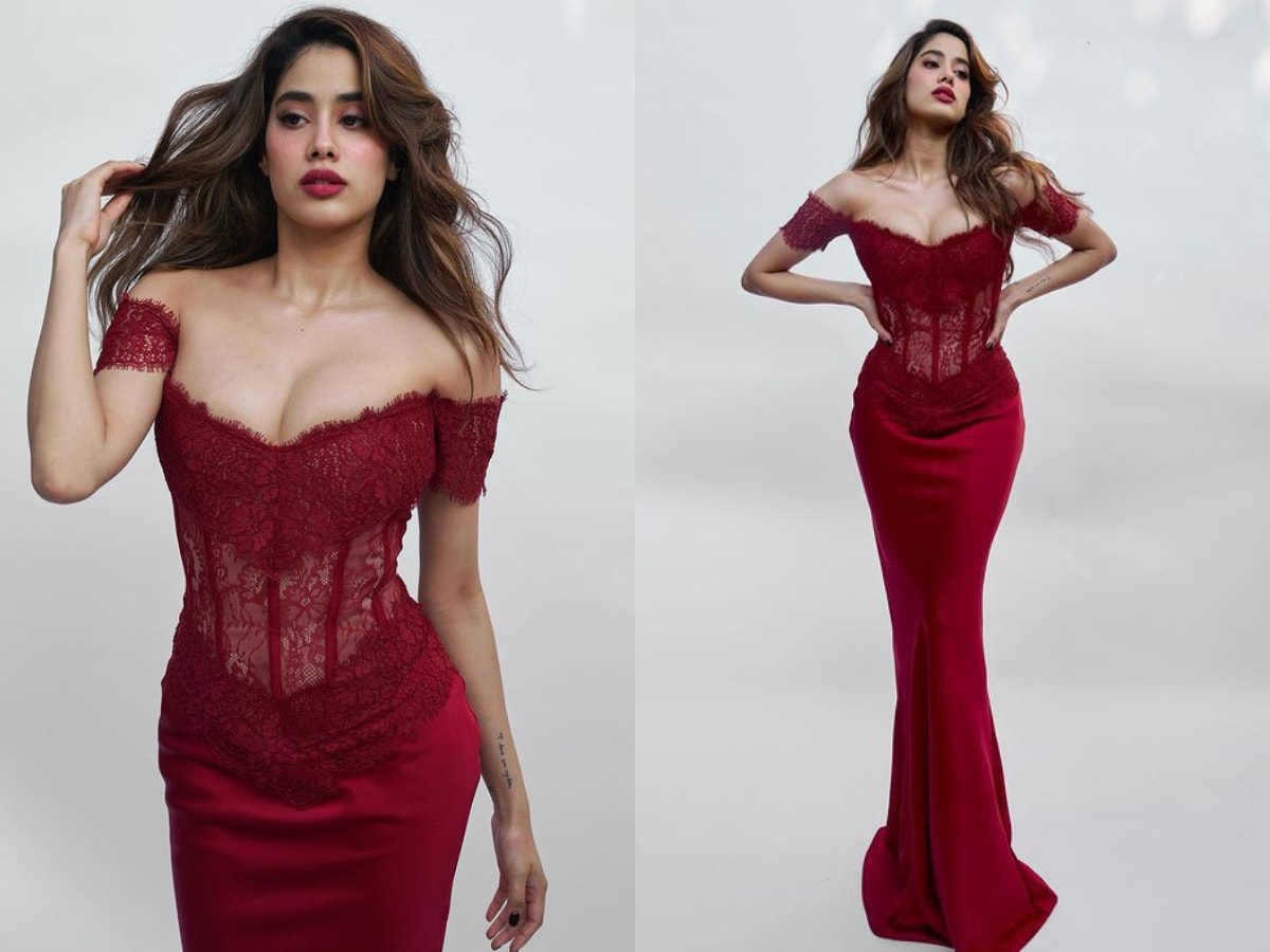 Janhvi Kapoor All Red Look in Lace and Satin Corset Gown is Inspiration for Valentine's Look