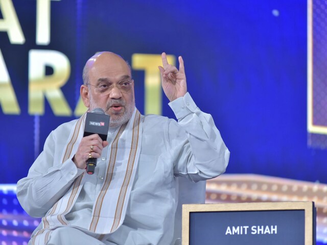 Union home minister Amit Shah at the Rising Bharat Summit 2024. (Image/News18)