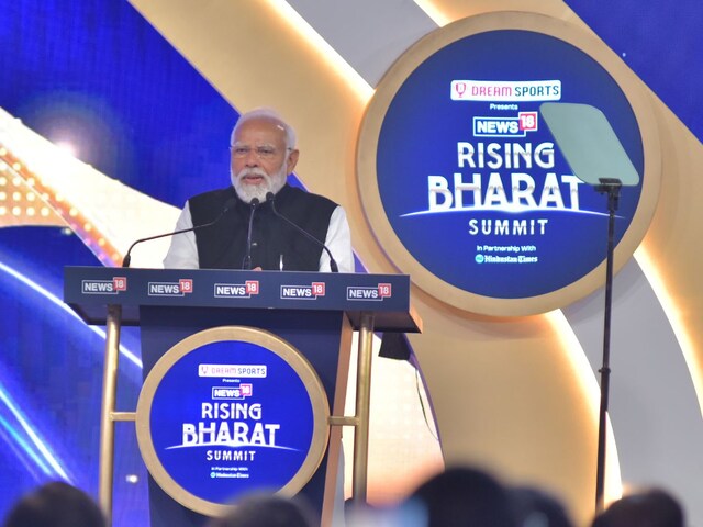 PM Narendra Modi at the Rising Bharat Summit in New Delhi.