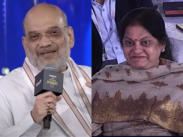 Union Home Minister Amit Shah and his wife Sonal during Rising Bharat Summit in New Delhi on Wednesday.
