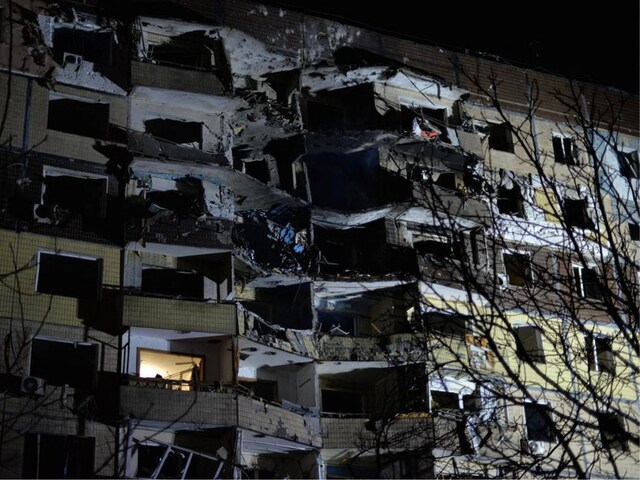 This handout photograph taken and released by Ukrainian Emergency Service on March 12, 2024, shows a damaged residential building following a Russian strike, in Kryvyi Rih. (AFP)
