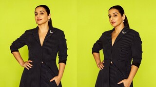 Vidya Balan Looks Splendid In All-black Striped Pant Suit By MaisonTai; See Pics - Vimarsana News