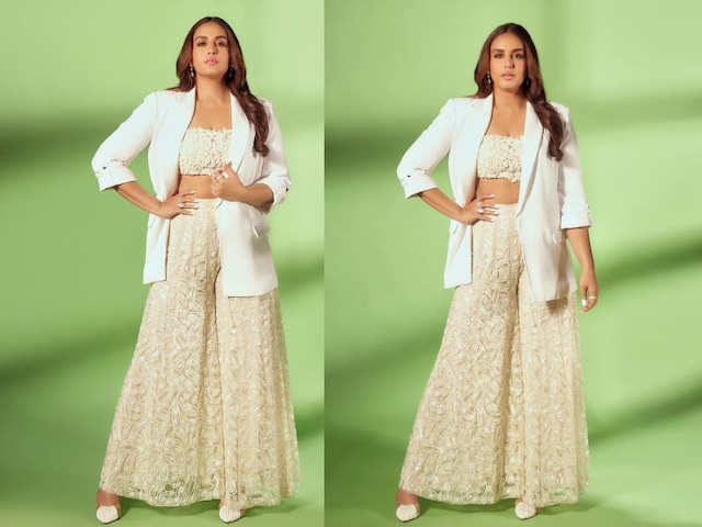 Huma Qureshi Makes a Fashion Statement in Ivory Sharara Set Paired With White Blazer, See Pics - News18