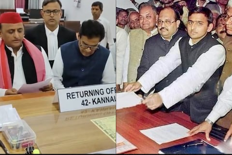 Akhilesh Yadav filed nomination paper from Kannauj on Thursday (L). He had posted a picture of himself filing papers from the same constituency. He had won Kannauj seat in 2020 bypolls.