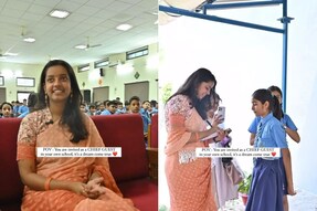 Snapshots of Janhvi Singh visiting her school as a chief guest.