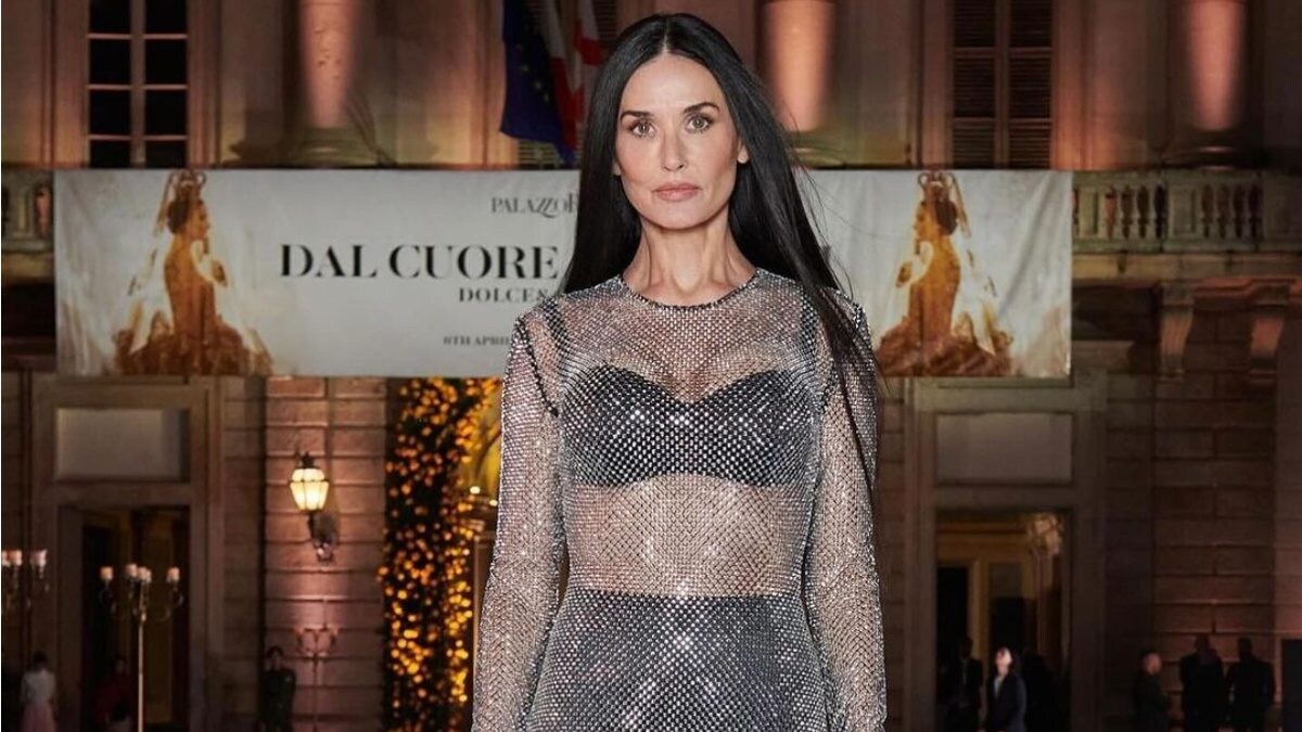 Demi Moore Shines Like A Diamond In A Dolce & Gabbana’s Sheer Metallic Gown