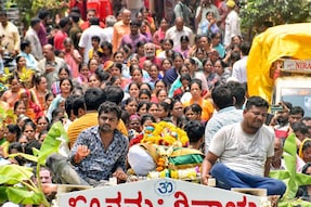 People attend the funeral of Neha Hiremath who was stabbed to death in Hubballi. (PTI)