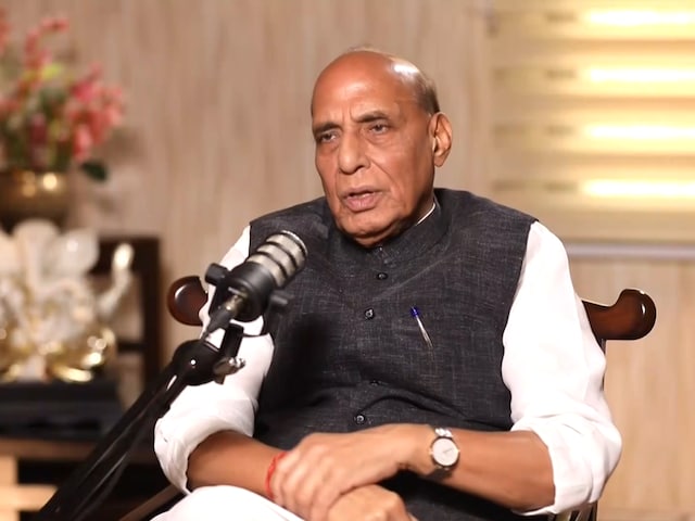 Defence minister and senior BJP leader Rajnath Singh during an exclusive interview to Network18 Group Editor-in-Chief Rahul Joshi on April 5, 2024. (Image/News18)