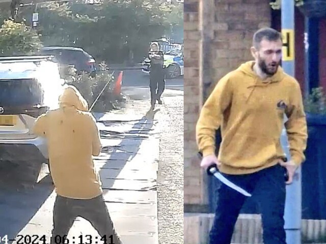 Video footage and photographs posted on social media appeared to show a man in a yellow jumper on the streets near houses with the weapon. (Screengrab)