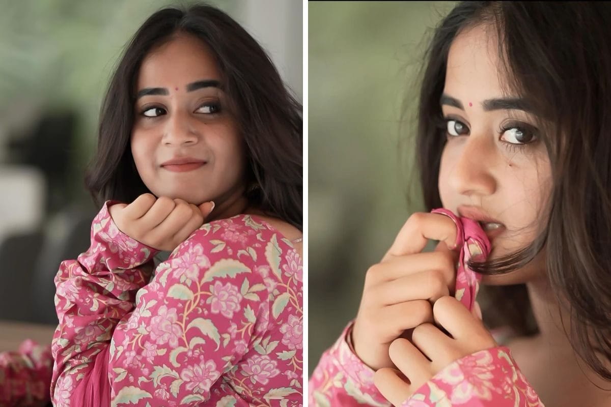 In Pics: Actress Deepthi Sunaina's 'Time Travel' In Her Pink Colour Floral Printed Salwar Suit