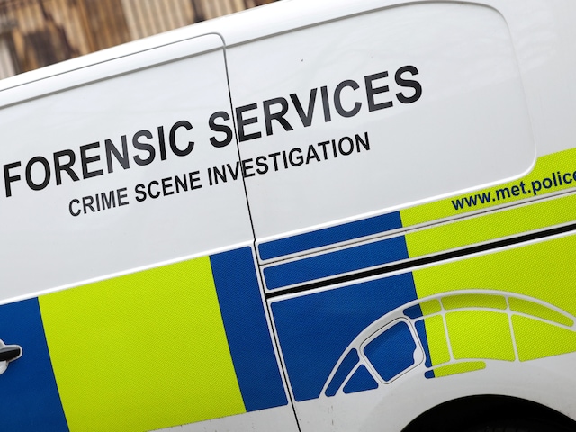 A view shows writing on the side of a Metropolitan Police forensics van in London, Britain, January 30, 2024. (Reuters)