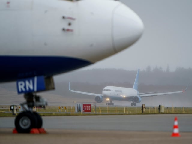View of the fleet as AP Moeller Maersk launches Maersk Air Cargo at Billund Airport in Jutland, Denmark March 20, 2023. (Reuters)