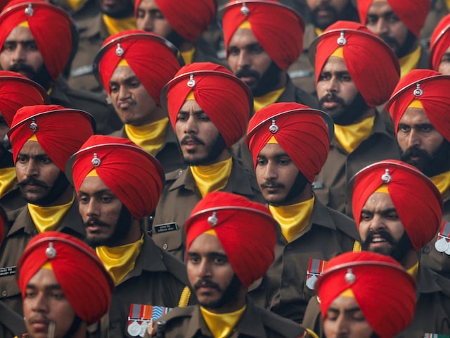 Indian soldiers march during the Republic Day parade in New Delhi, India, January 26, 2024. (Reuters)