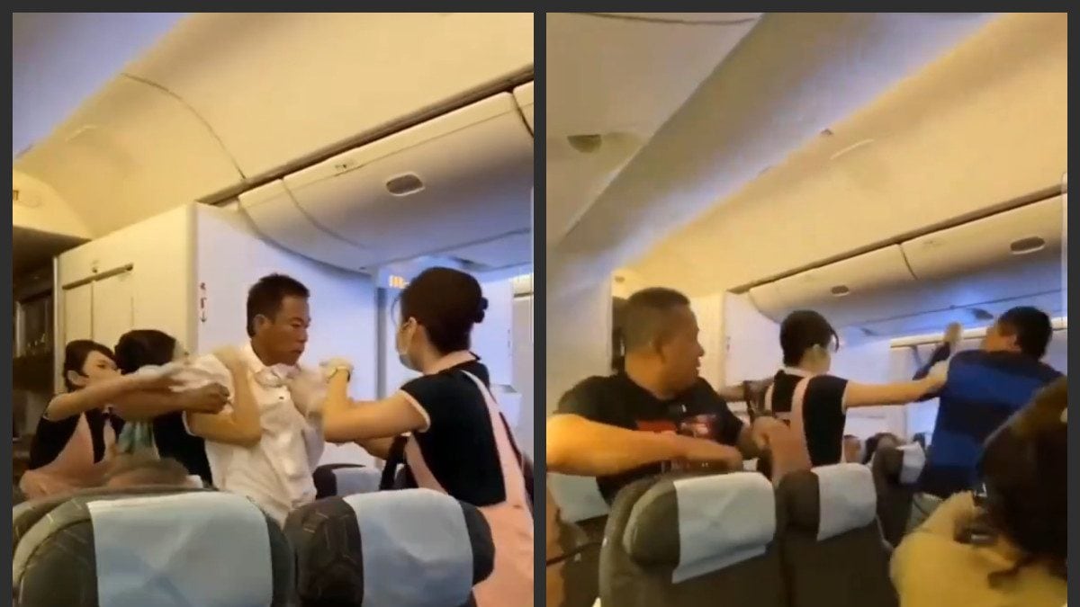 장거리 비행에서 두 승객이 좌석을 두고 몸싸움을 벌이는 영상이 급속도로 퍼졌습니다.  그는 지켜본다