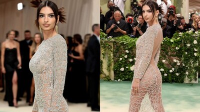 Emily Ratajkowski Bares Breasts and Butt in a Daring Naked Dress at Met