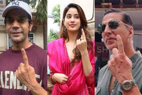 Rajkummar Rao, Janhvi Kapoor and Akshay Kumar cast vote in Mumbai. (Image: ANI)