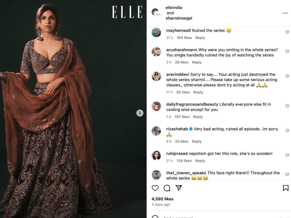 हीरामंडी के लिए नफरत मिलने के बाद भंसाली की भतीजी शर्मिन सहगल ने इंस्टाग्राम पर टिप्पणियां बंद कर दीं