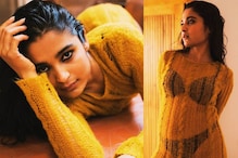Chaithra J Achar Is At Her Sensual Best In Sheer Knitted Yellow Dress