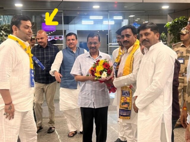 Delhi Chief Minister Arvind Kejriwal spotted with close aide Bibhav Kumar in Lucknow airport on Wednesday night. (Photo: X | @KapilMishra_IND) 