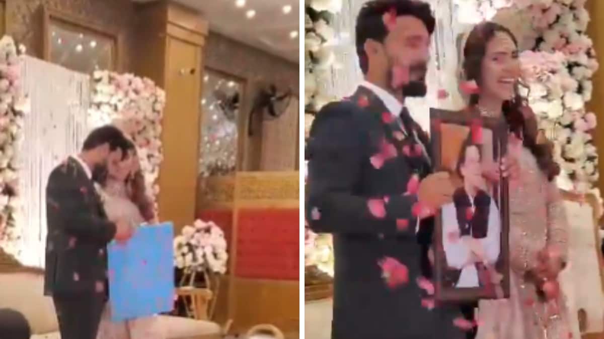 Seorang pria memberikan foto Imran Khan sebagai kado pernikahan kepada istrinya. Simak video viralnya