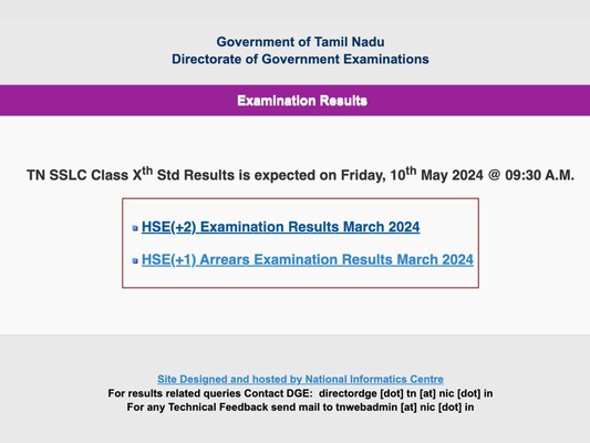 TN SSLC 10th Result 2024 Live: Official Website