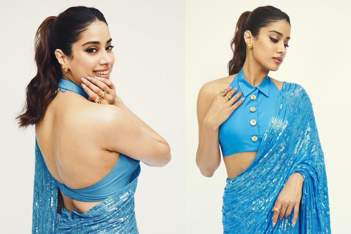 India Bleeds Blue And So Does Janhvi Kapoor Aka Mrs Mahi In A SEXY Shimmery Saree