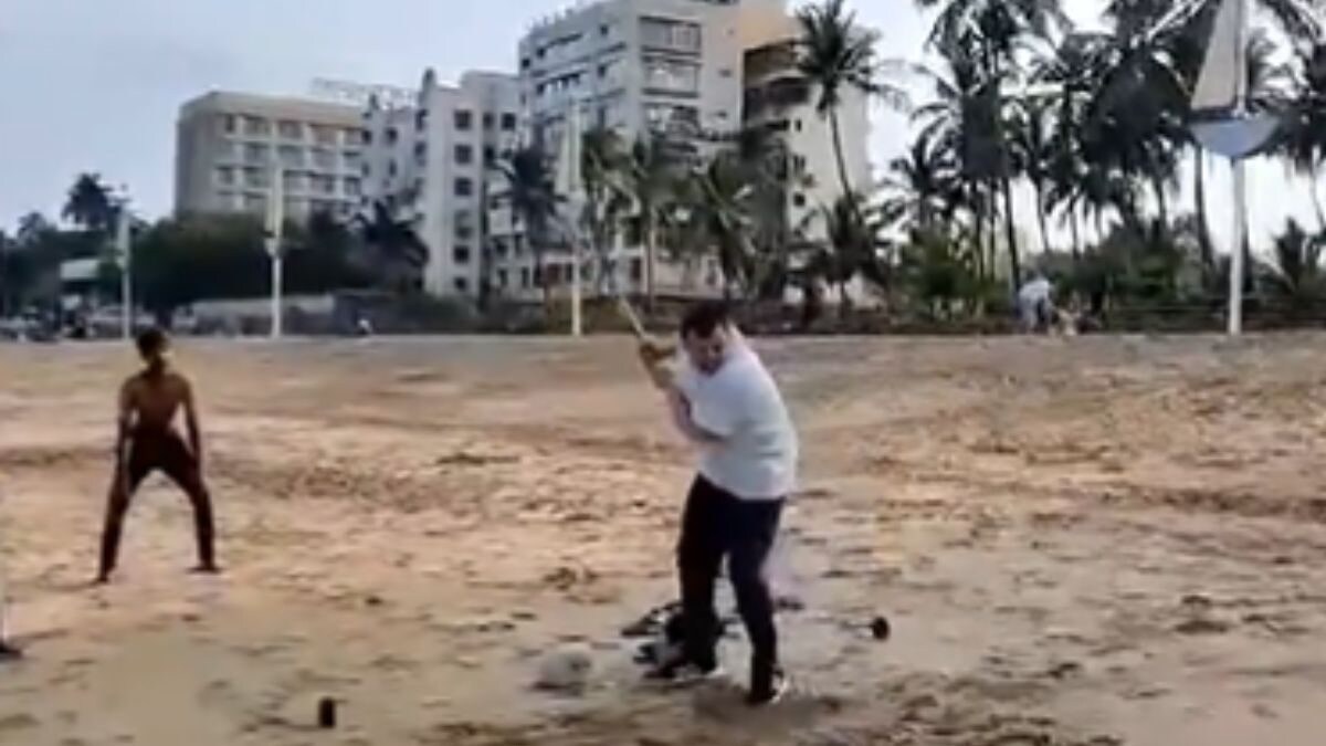 Uttarakhand CM Dhami Plays Cricket During Morning Walk At Mumbai's Juhu Beach