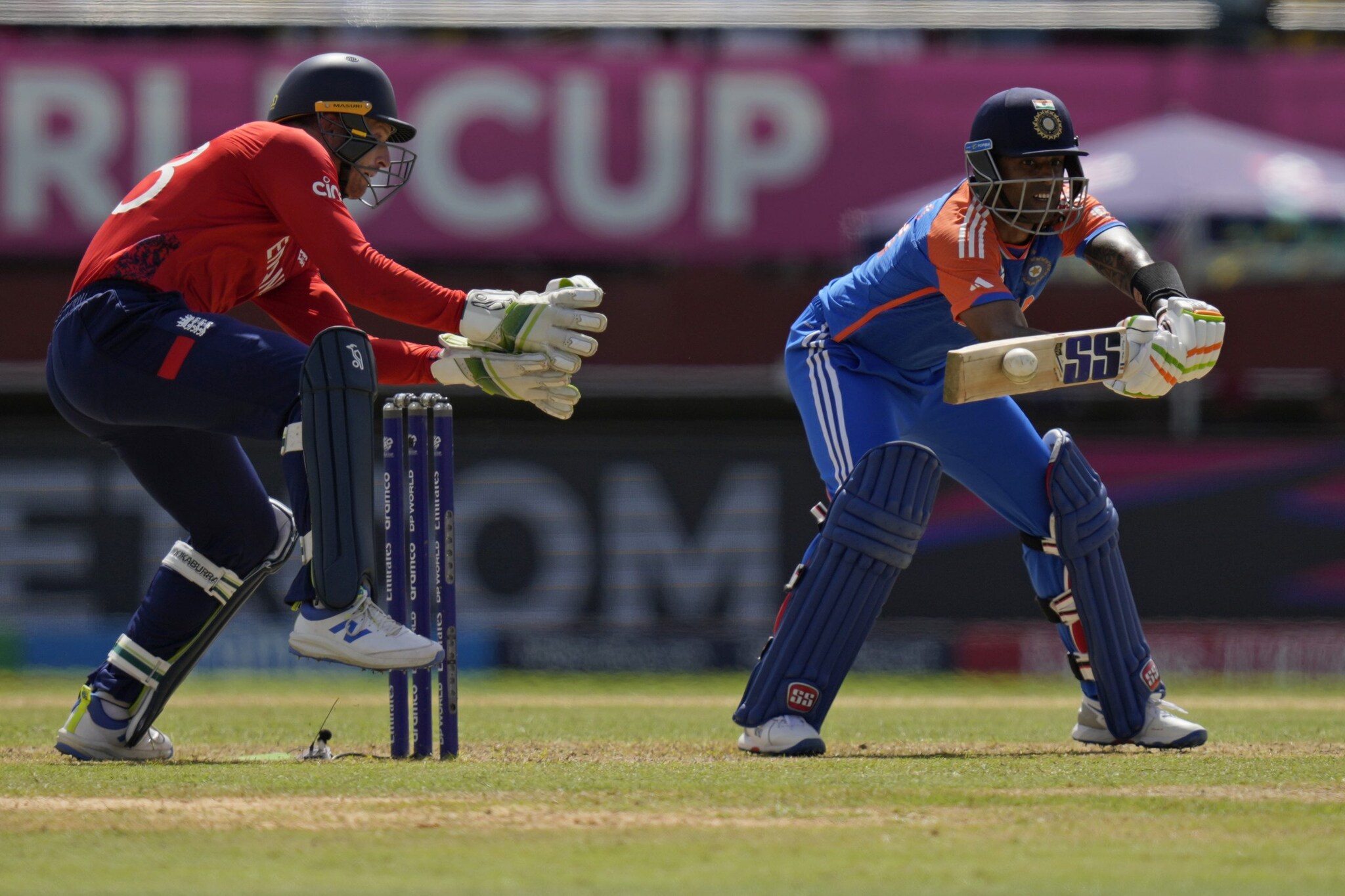 Suryakumar Yadav got India back to the game with his 47 off 36. He missed his well-deserved 50 after being caught at the long-off by Jordan. (AP) Suryakumar Yadav got India back to the game with his 47 off 36. He missed his well-deserved 50 after being caught at the long-off by Jordan. (AP)