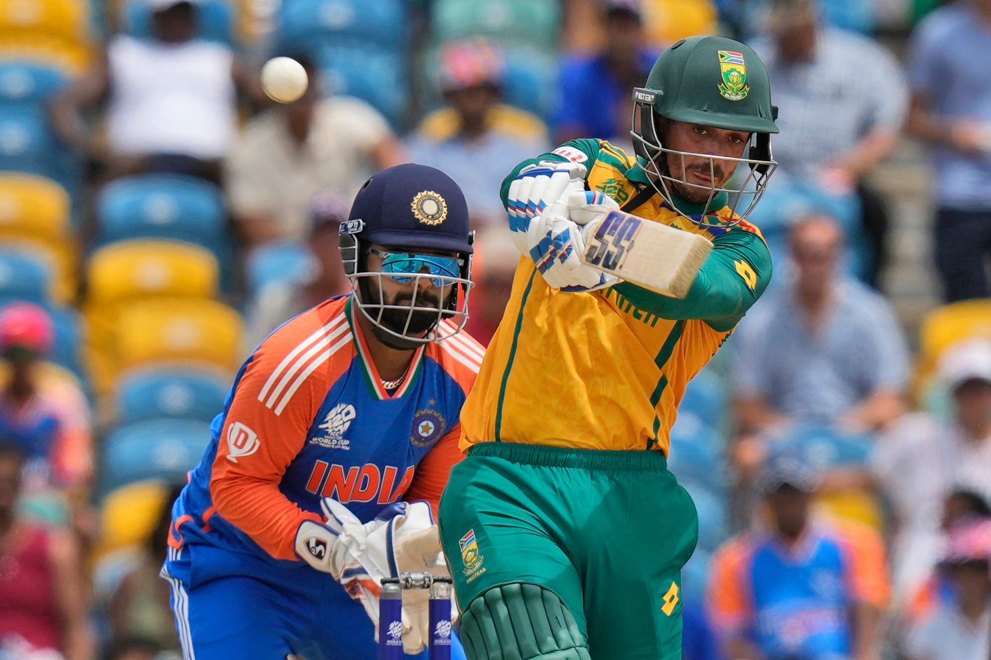 In their chase, the Proteas were also one down early. Quinton de Kock held it together by scoring 39 runs. SA were 106/4 then. (AP) In their chase, the Proteas were also one down early. Quinton de Kock held it together by scoring 39 runs. SA were 106/4 then. (AP)