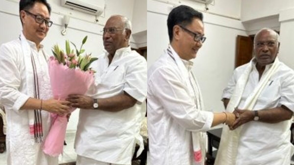 Parliamentary Affairs Minister Kiren Rijiju Meets Congress Chief Mallikarjun Kharge