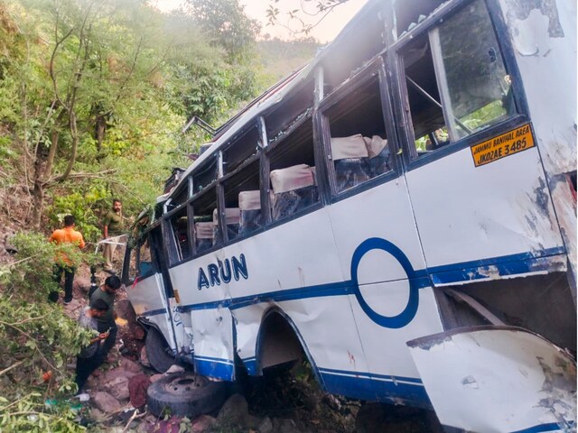 At least 9 people were killed after a bus fell into gorge in J&K's Reasi on Sunday following a terror attack. (Image: PTI)