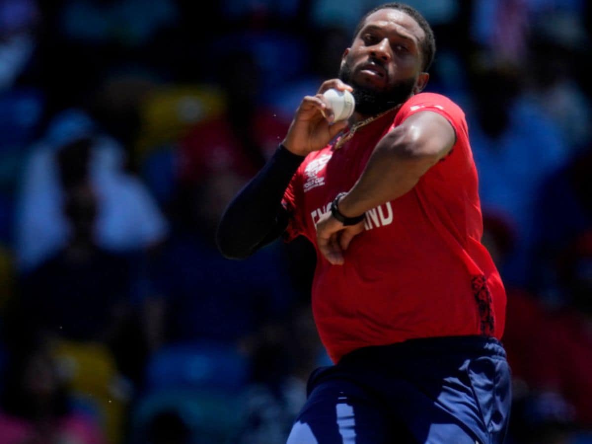 Besides the catch, Chris Jordan took three crucial wickets of Hardik Pandya, Shivam Dube, and Axar Patel in three overs. (AP) T20 World Cup: England's Chris Jordan
