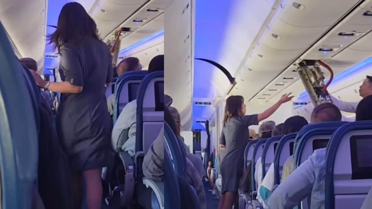 Watch: Delta Flight Attendants Fix Loose Ceiling Panel Mid-Air