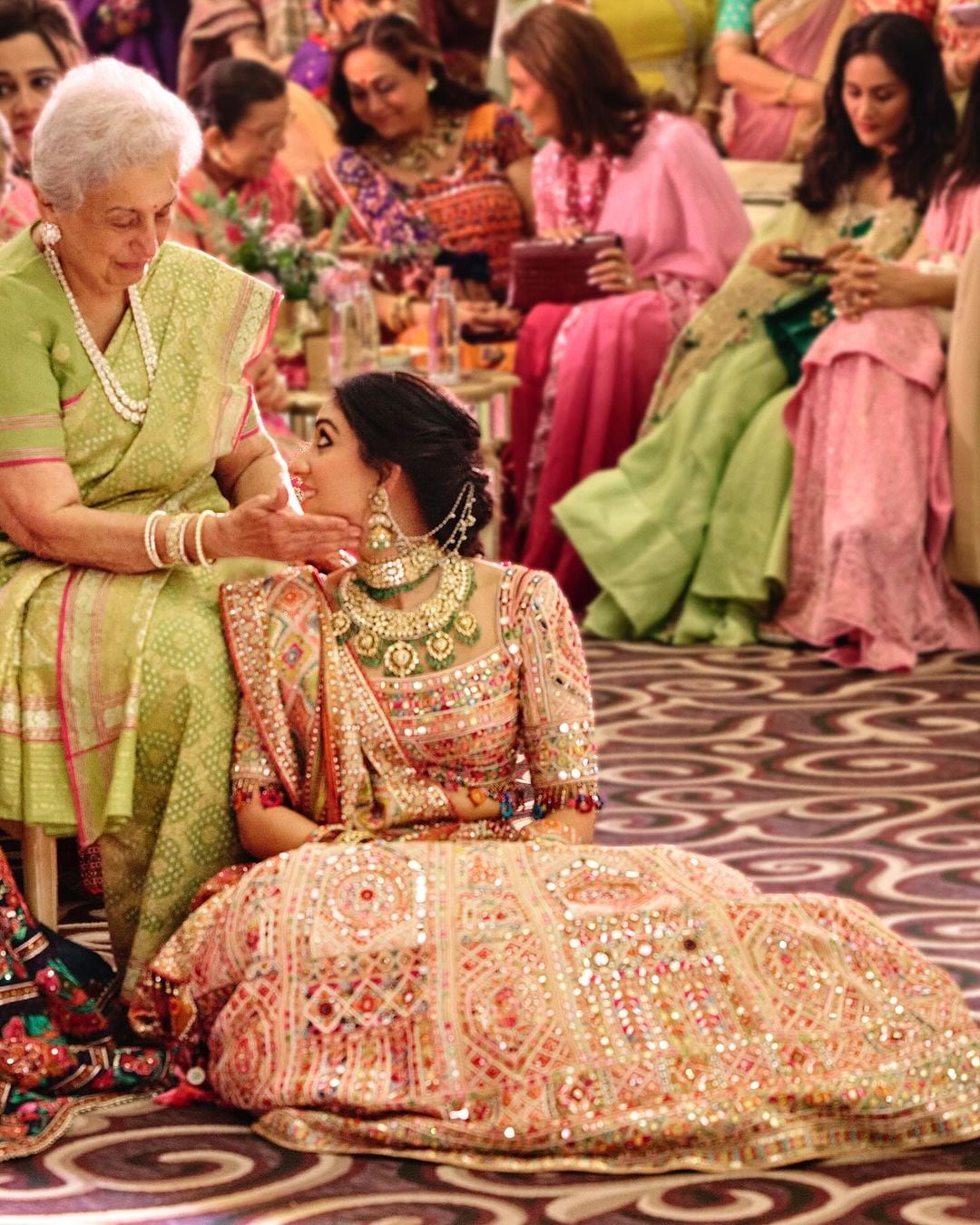 A heartwarming shot of the gorgeous Radhika Merchant and her grandmother, during her pre-wedding function. (Photo: Instagram/@rheakapoor) A heartwarming shot of the gorgeous Radhika Merchant and her grandmother, during her pre-wedding function. (Photo: Instagram/@rheakapoor)