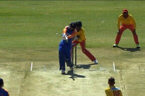 Abhishek Sharma scored a six in his second delivery to make it his first runs in international cricket. (Screengrab/SonyLiv)