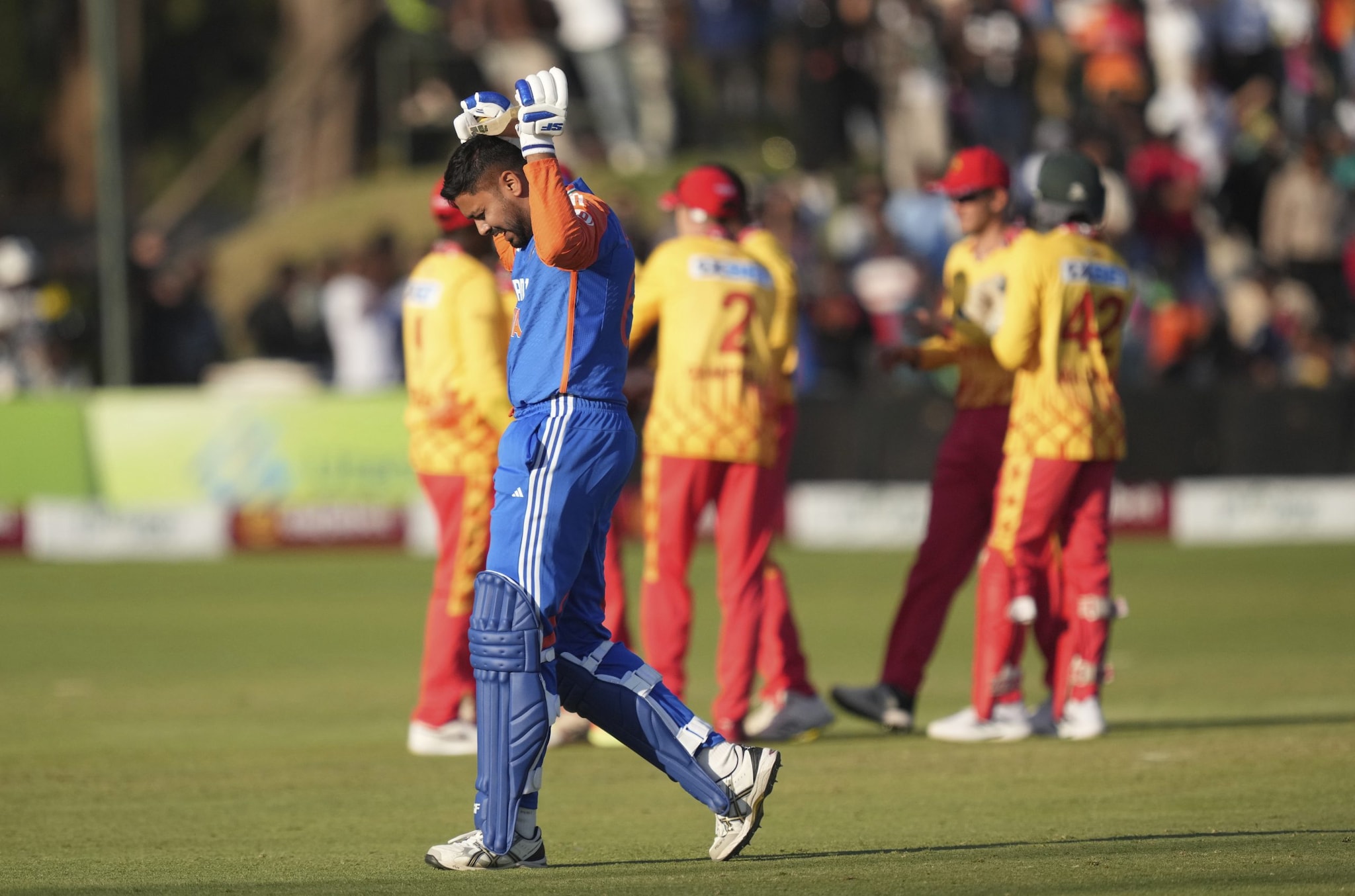 Washington Sundar's 27 (34) and Avesh Khan's late innings of 16 (12) helped bring India close to the target but they could only make 102. (AP photo) Washington Sundar's 27 (34) and Avesh Khan's late innings of 16 (12) helped bring India close to the target but they could only make 102. (AP photo)