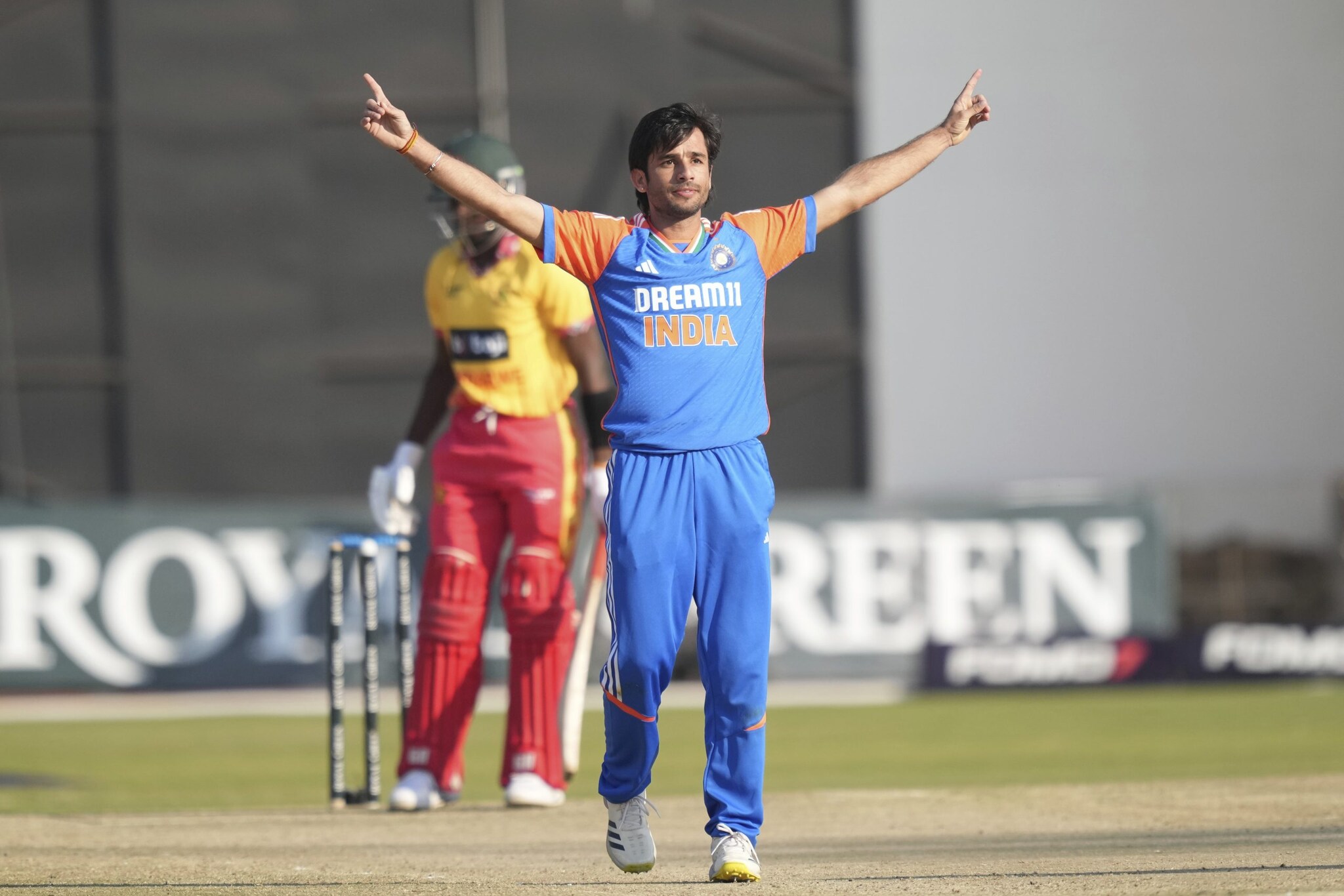 Ravi Bishnoi's impressive figures of 4/13 (4) helped India restrict Zimbabwe to a low total at the Harare Sports Club. (AP photo) Ravi Bishnoi's impressive figures of 4/13 (4) helped India restrict Zimbabwe to a low total at the Harare Sports Club. (AP photo)