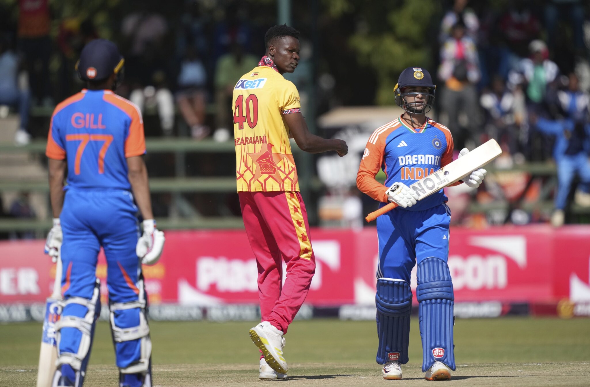 Blessing Muzarabani proved economical for Zimbabwe as he conceded just 19 runs in 4 overs, picking two wickets as well. (AP) Blessing Muzarabani proved economical for Zimbabwe as he conceded just 19 runs in 4 overs, picking two wickets as well. (AP)
