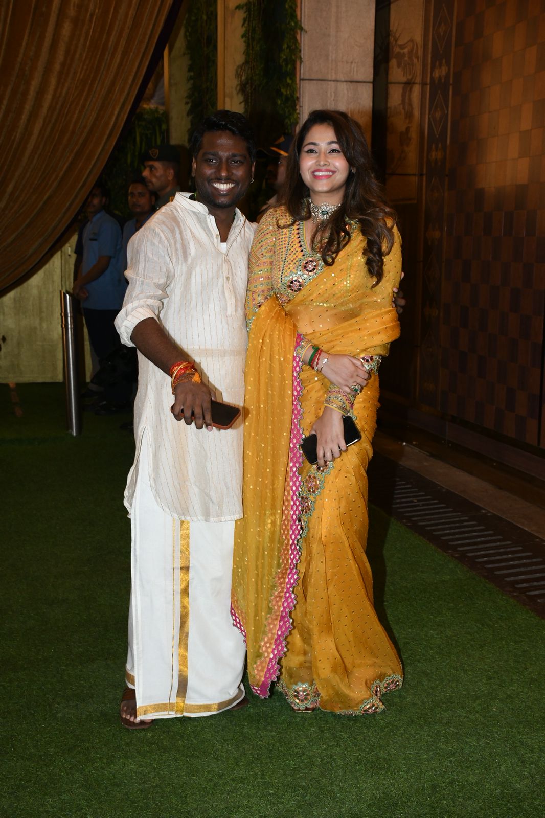 'Jawan' director Atlee and his wife were part of the festivities last evening. The couple looked beautiful in traditional wear. (Photo: Viral Bhayani) 'Jawan' director Atlee and his wife were part of the festivities last evening. The couple looked beautiful in traditional wear. (Photo: Viral Bhayani)