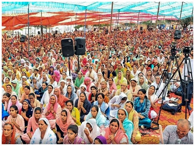 Devotees at the religious gathering where a stampede broke out, in Hathras district, Tuesday, July 2, 2024, killing over 121 people. (PTI File)