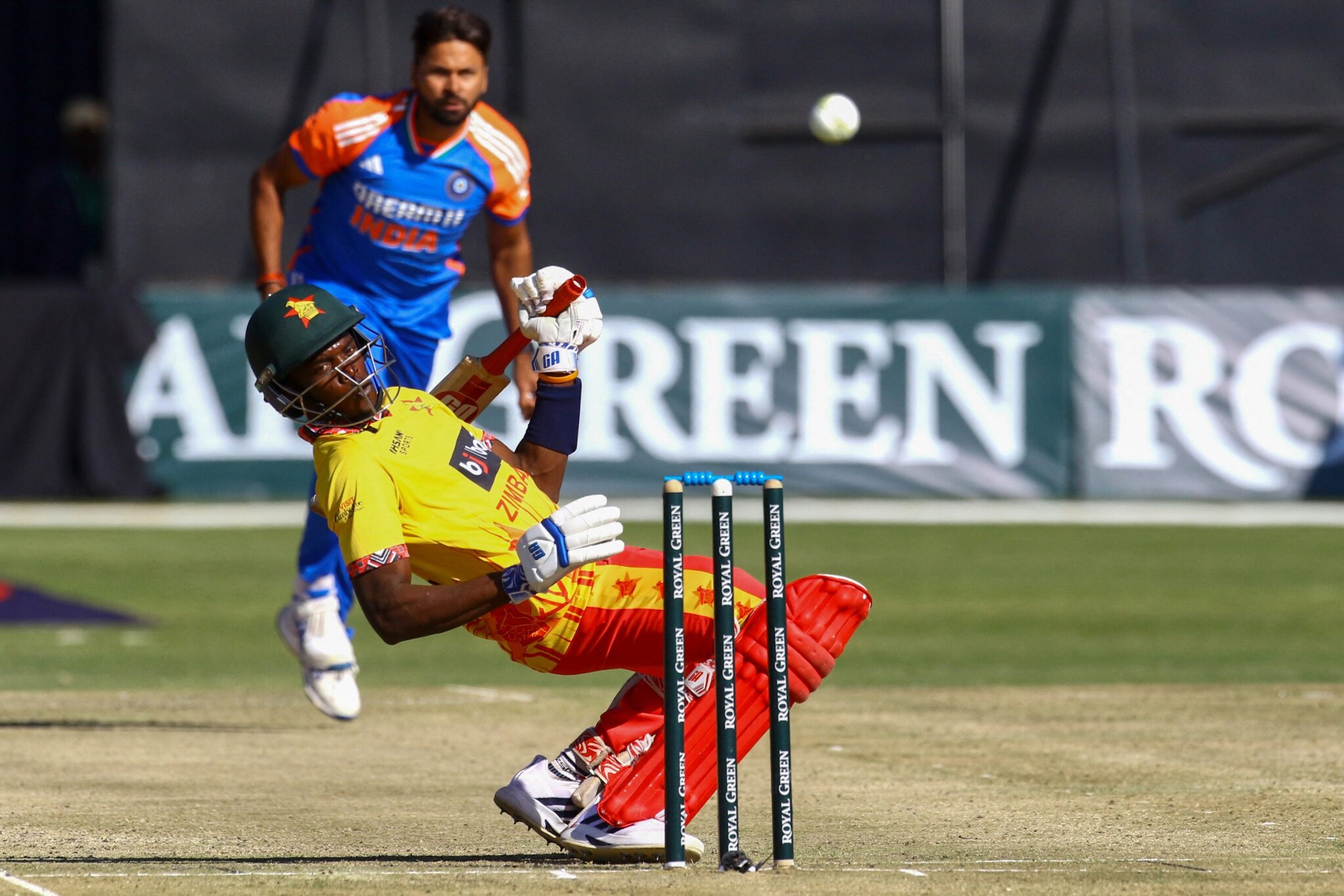 Mukesh Kumar was handed the new ball and he managed to strike in the very first over to get rid of Innocent Kaia to give India the perfect start with the ball. (Image: AFP) Mukesh Kumar was handed the new ball and he managed to strike in the very first over to get rid of Innocent Kaia to give India the perfect start with the ball. (Image: AFP)
