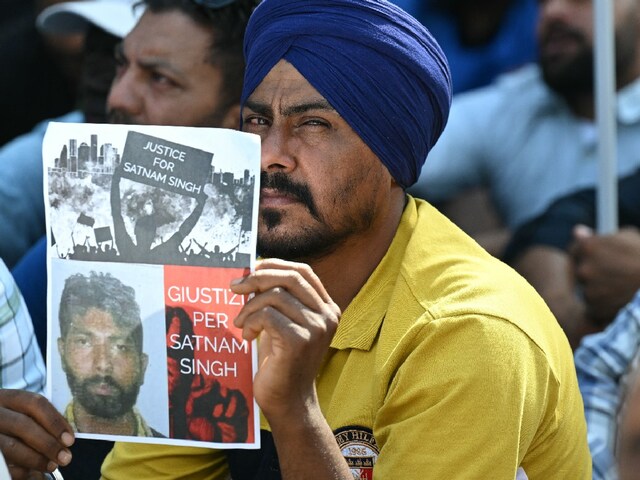 The Lazio Indian Community Association organised a protest for Satnam Singh, the 31-year-old labourer who died after being abandoned in front of his house by his employer after losing his right arm in an accident on a farm in Borgo Santa Maria. (Image: AFP)