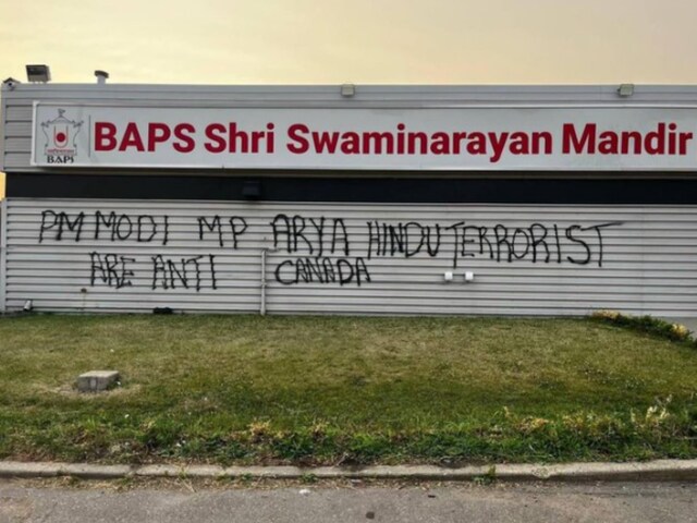 Visuals of the vandalised Hindu temple shared by Canadian MP Chandra Arya.